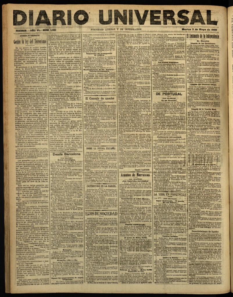 Miniatura de Diario Universal del 5 de mayo de 1908