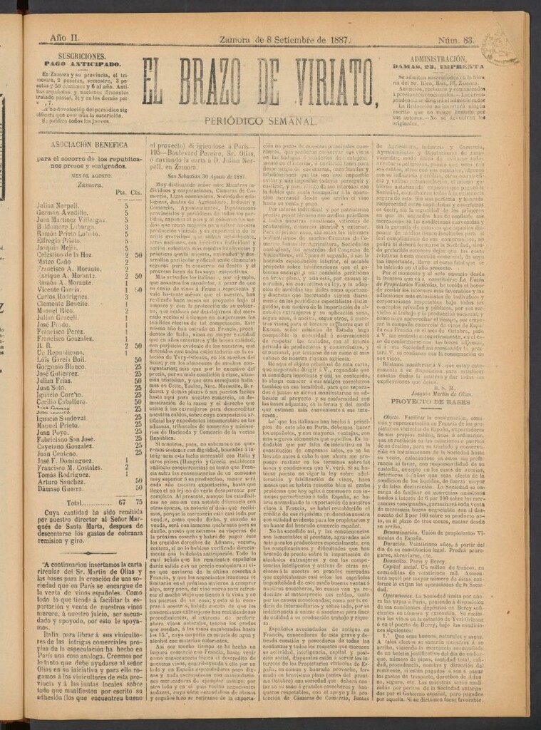 Miniatura de El Brazo de Viriato : periódico semanal del del 8 de septiembre de 1887