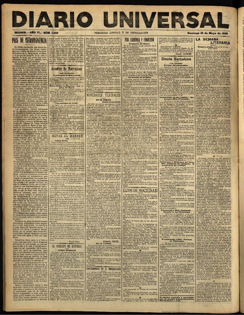 Miniatura de Diario Universal del 10 de mayo de 1908