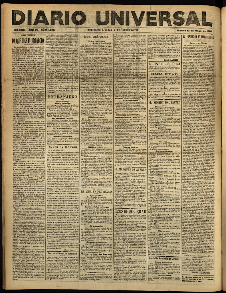 Miniatura de Diario Universal del 12 de mayo de 1908