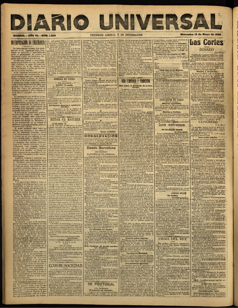Miniatura de Diario Universal del 13 de mayo de 1908