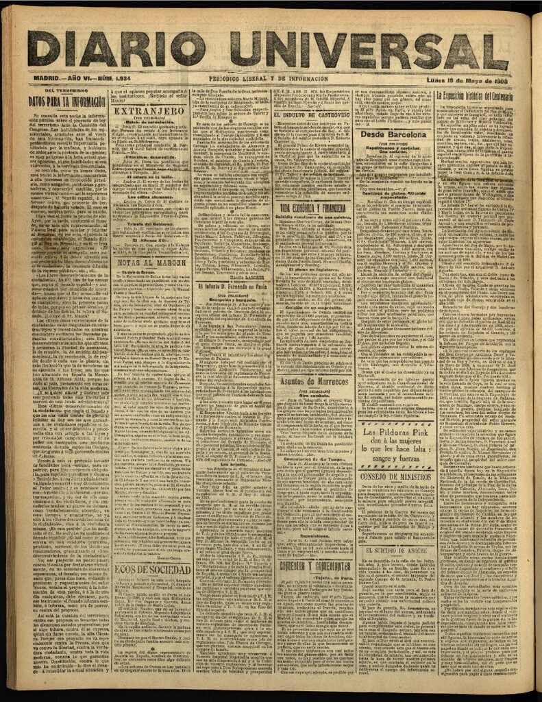 Miniatura de Diario Universal del 18 de mayo de 1908
