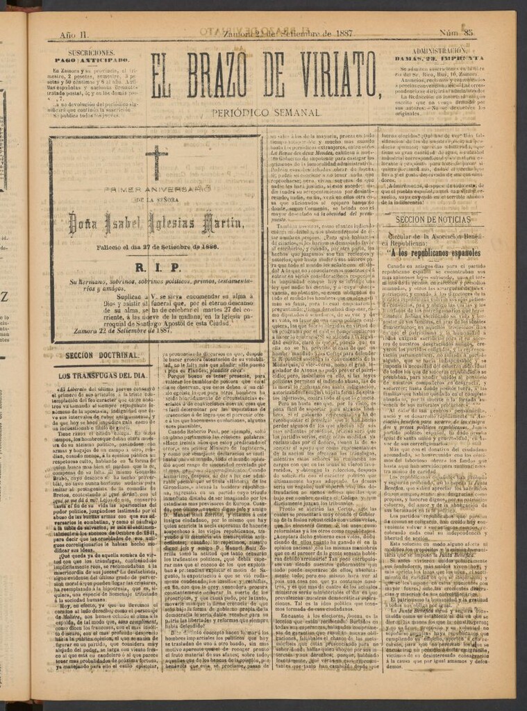 Miniatura de El Brazo de Viriato : periódico semanal del del 22 de septiembre de 1887