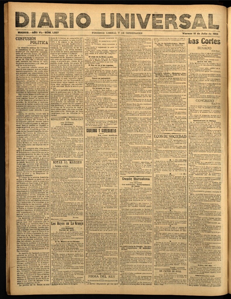 Miniatura de Diario Universal del 10 de julio de 1908