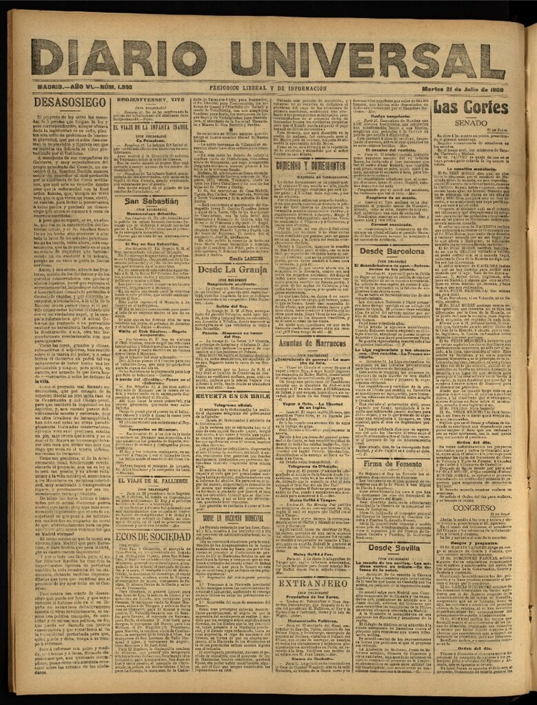 Miniatura de Diario Universal del 21 de julio de 1908