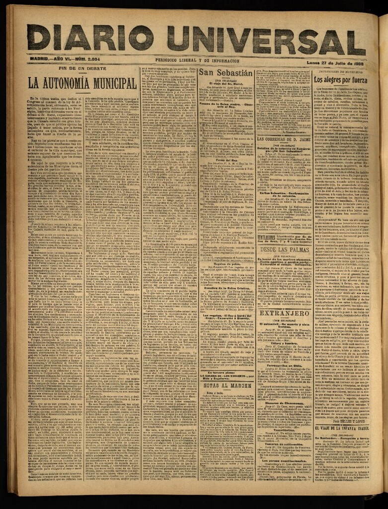 Miniatura de Diario Universal del 27 de julio de 1908