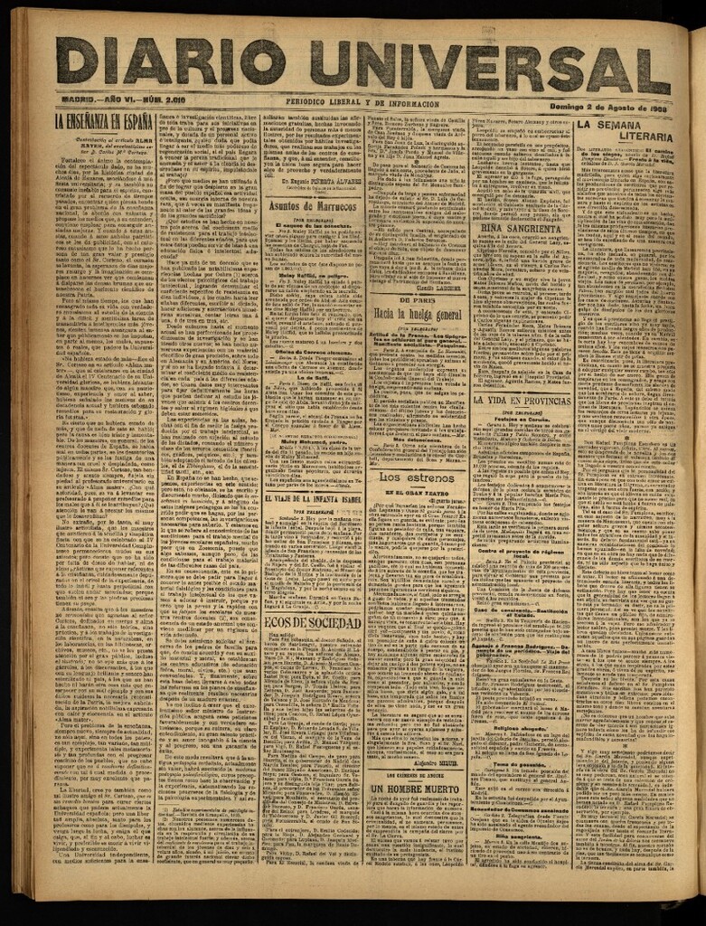 Miniatura de Diario Universal del 2 de agosto de 1908