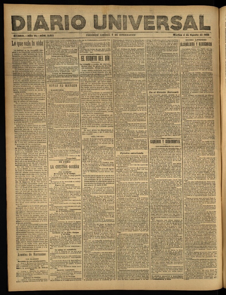Miniatura de Diario Universal del 4 de agosto de 1908