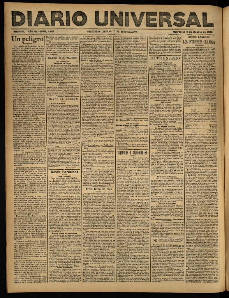 Miniatura de Diario Universal del 5 de agosto de 1908
