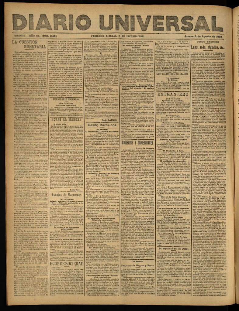 Miniatura de Diario Universal del 6 de agosto de 1908