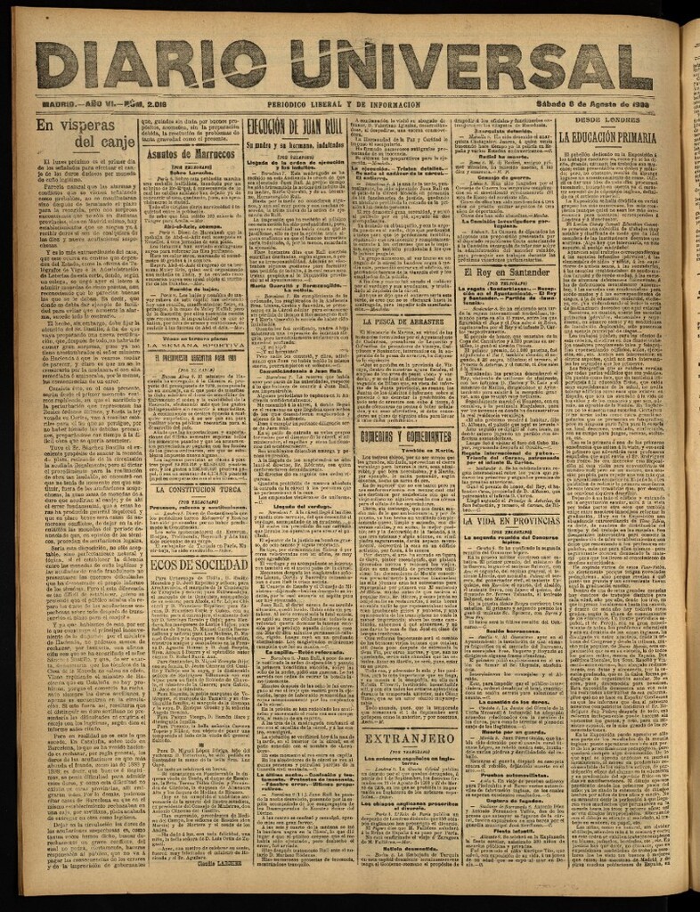 Miniatura de Diario Universal del 8 de agosto de 1908
