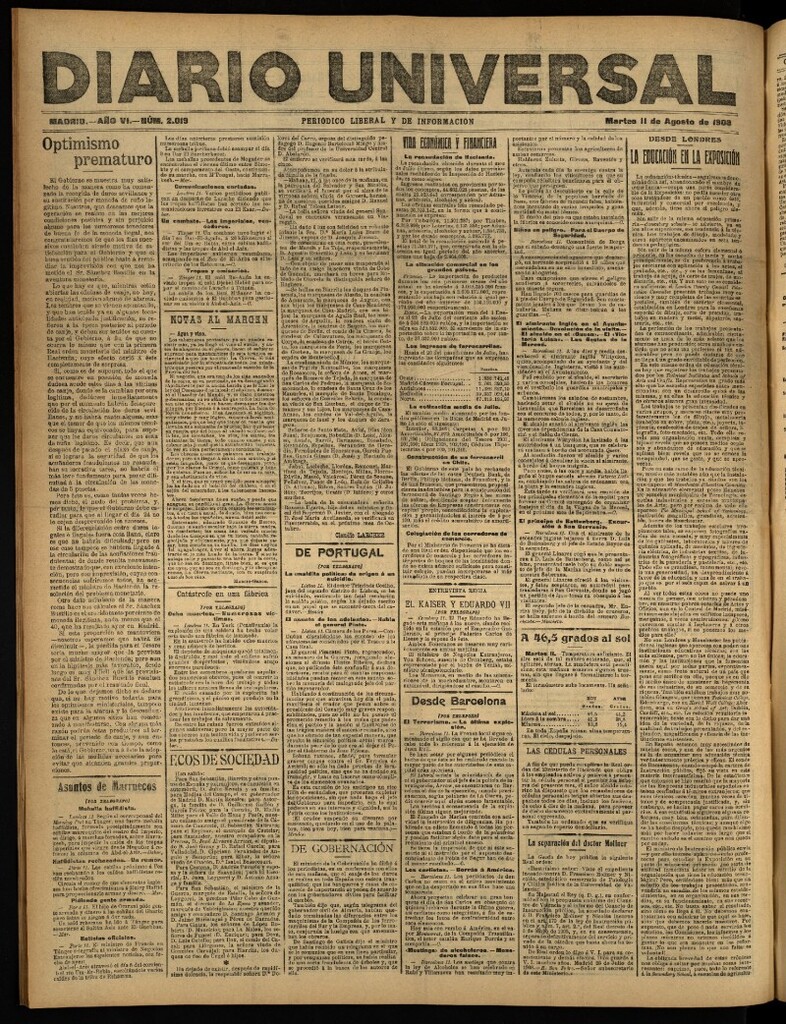 Miniatura de Diario Universal del 11 de agosto de 1908