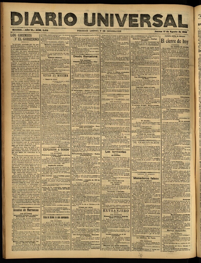 Miniatura de Diario Universal del 13 de agosto de 1908