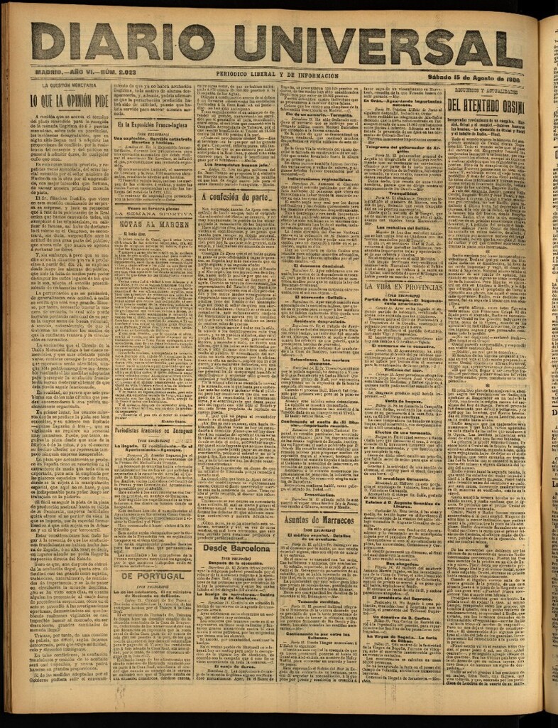 Miniatura de Diario Universal del 15 de agosto de 1908
