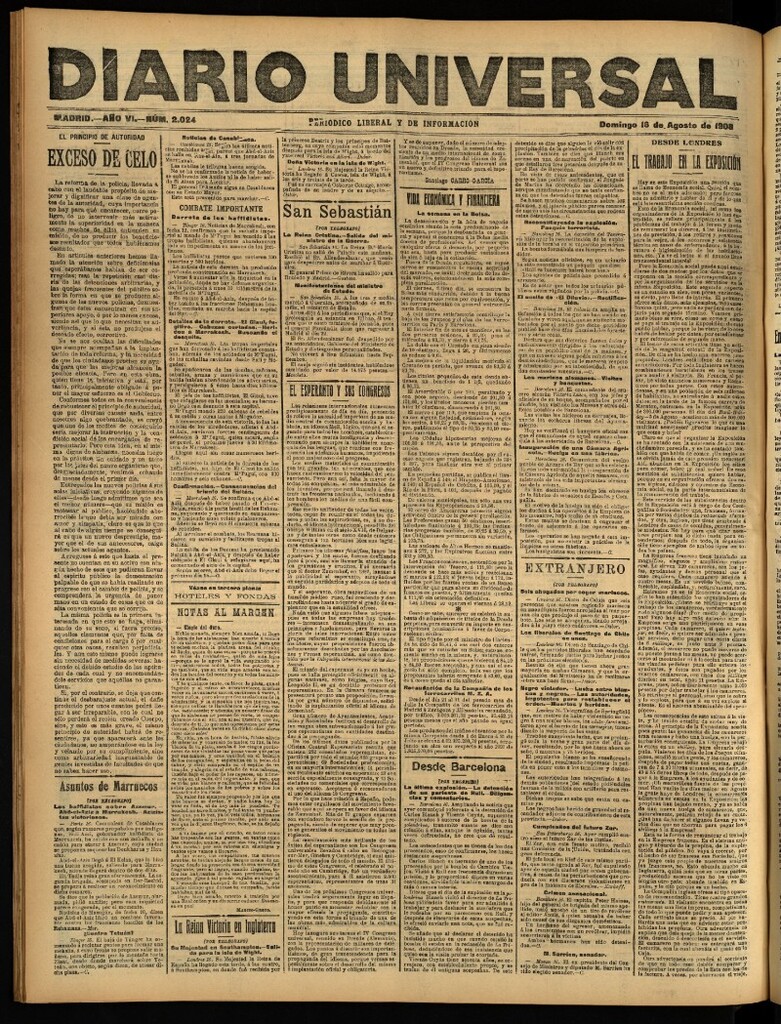 Miniatura de Diario Universal del 16 de agosto de 1908