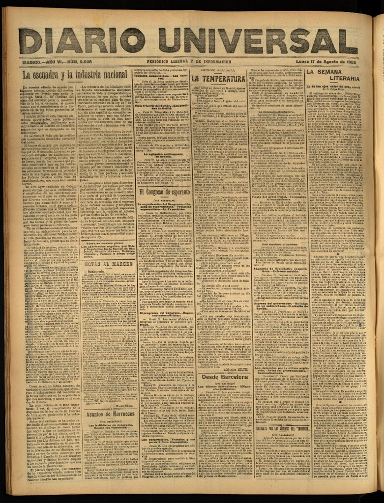 Miniatura de Diario Universal del 17 de agosto de 1908