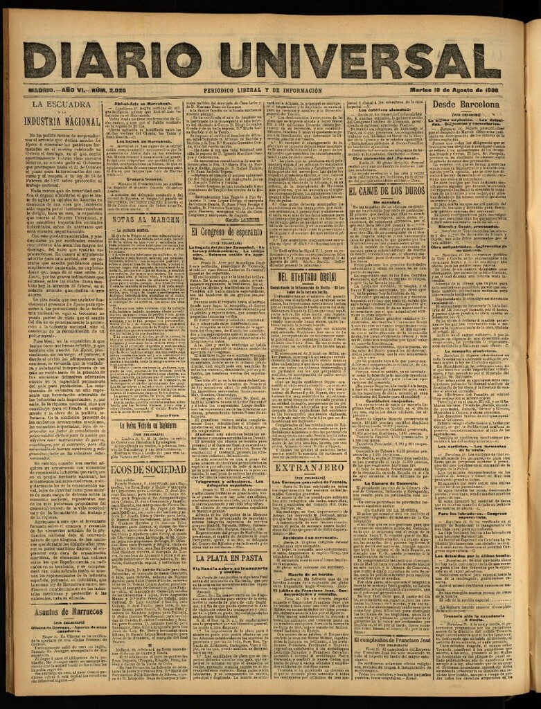 Miniatura de Diario Universal del 18 de agosto de 1908