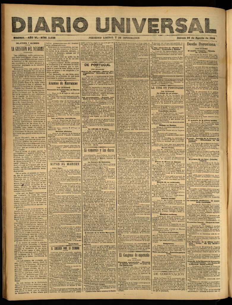 Miniatura de Diario Universal del 20 de agosto de 1908