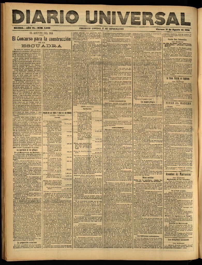 Miniatura de Diario Universal del 21 de agosto de 1908