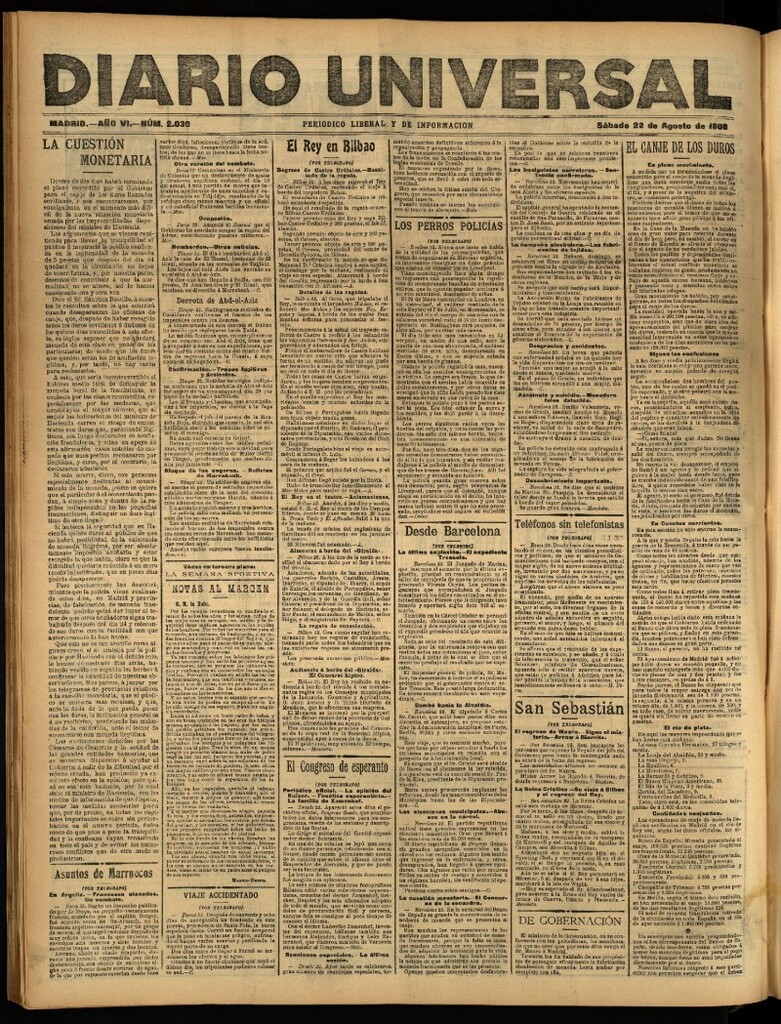 Miniatura de Diario Universal del 22 de agosto de 1908