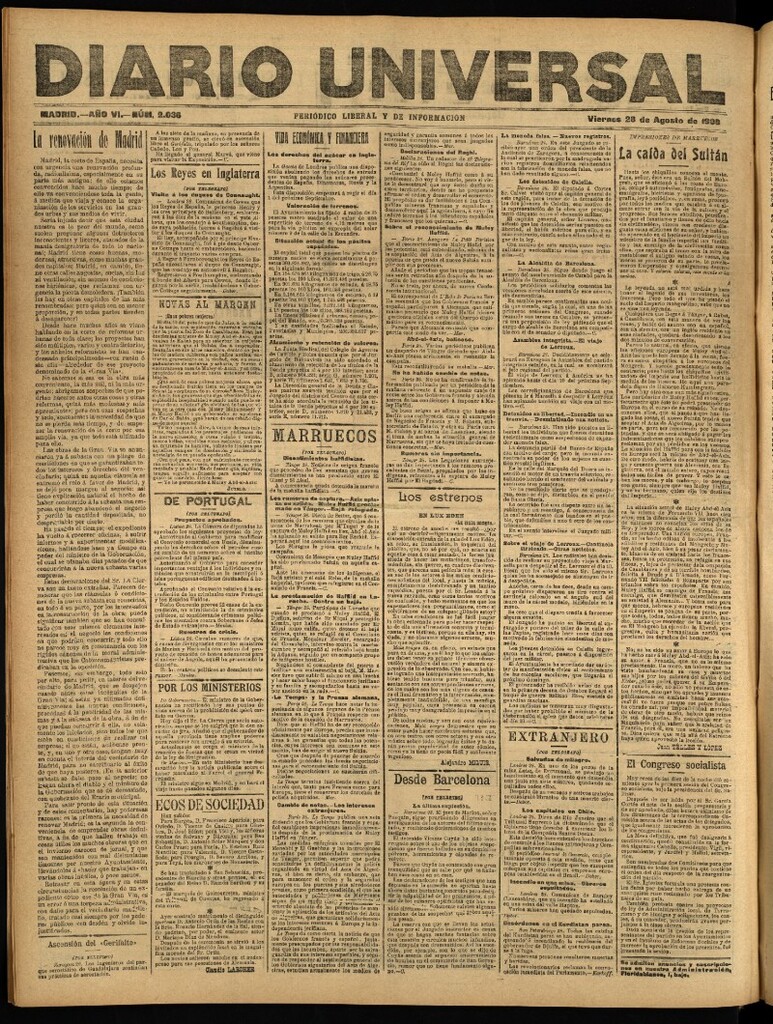 Miniatura de Diario Universal del 28 de agosto de 1908