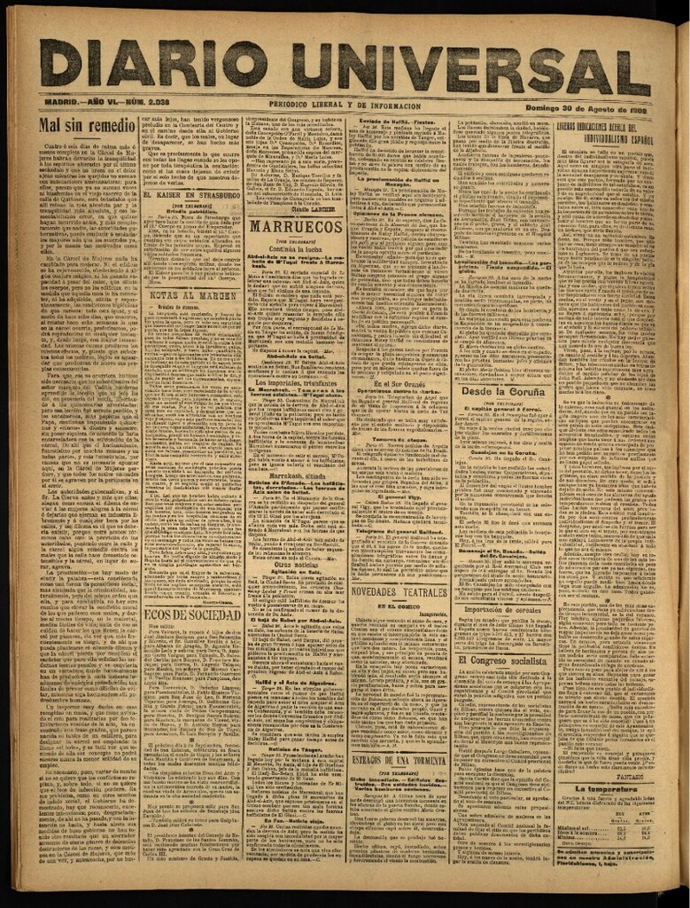 Miniatura de Diario Universal del 30 de agosto de 1908