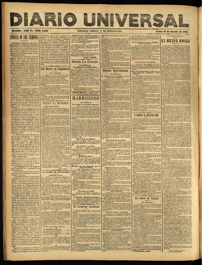 Miniatura de Diario Universal del 31 de agosto de 1908