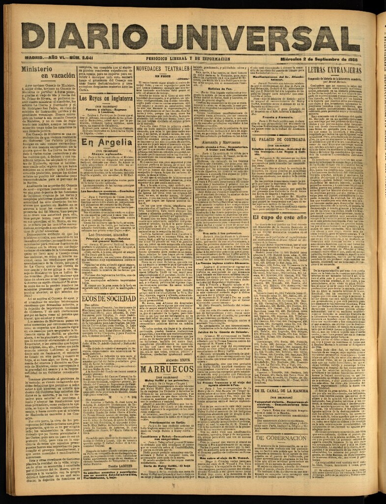 Miniatura de Diario Universal del 2 de septiembre de 1908