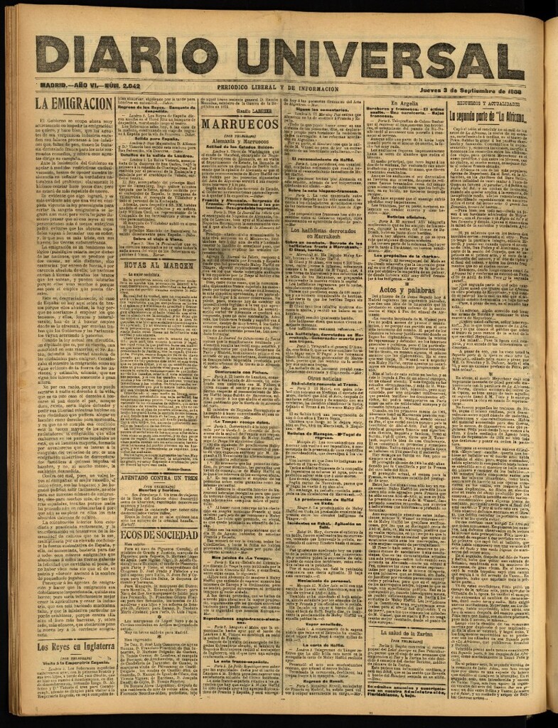 Miniatura de Diario Universal del 3 de septiembre de 1908