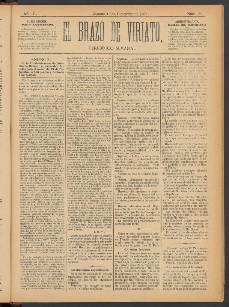Miniatura de El Brazo de Viriato : periódico semanal del del 1 de diciembre de 1887