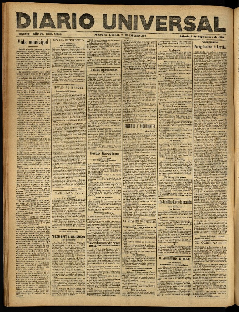 Miniatura de Diario Universal del 5 de septiembre de 1908