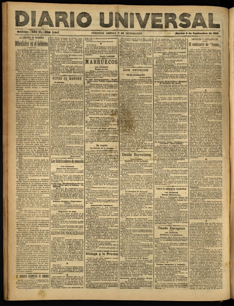 Miniatura de Diario Universal del 8 de septiembre de 1908