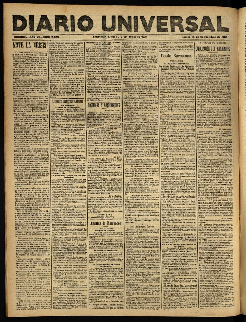 Miniatura de Diario Universal del 14 de septiembre de 1908