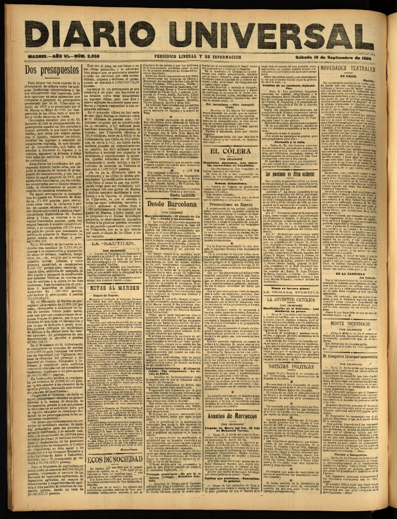 Miniatura de Diario Universal del 19 de septiembre de 1908