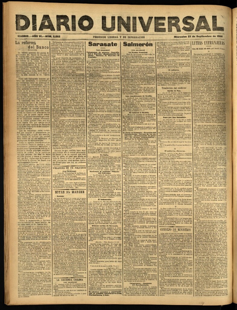 Miniatura de Diario Universal del 23 de septiembre de 1908