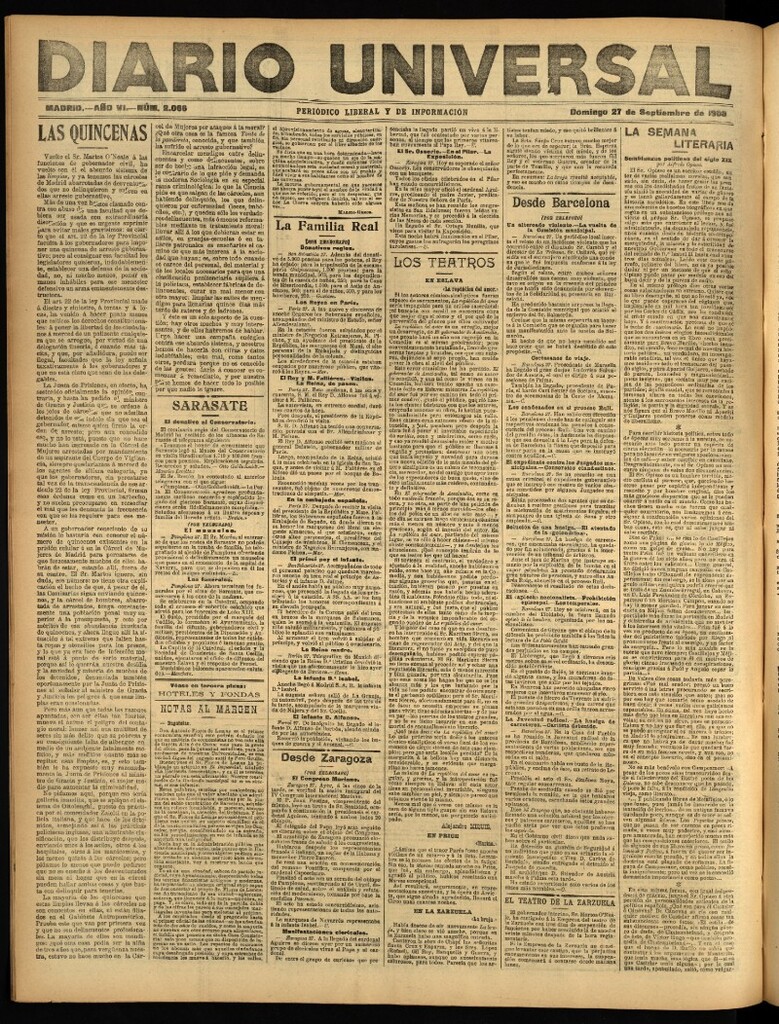 Miniatura de Diario Universal del 27 de septiembre de 1908