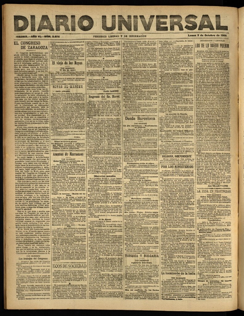 Miniatura de Diario Universal del 5 de octubre de 1908