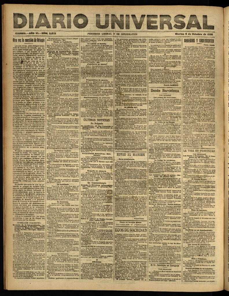 Miniatura de Diario Universal del 6 de octubre de 1908