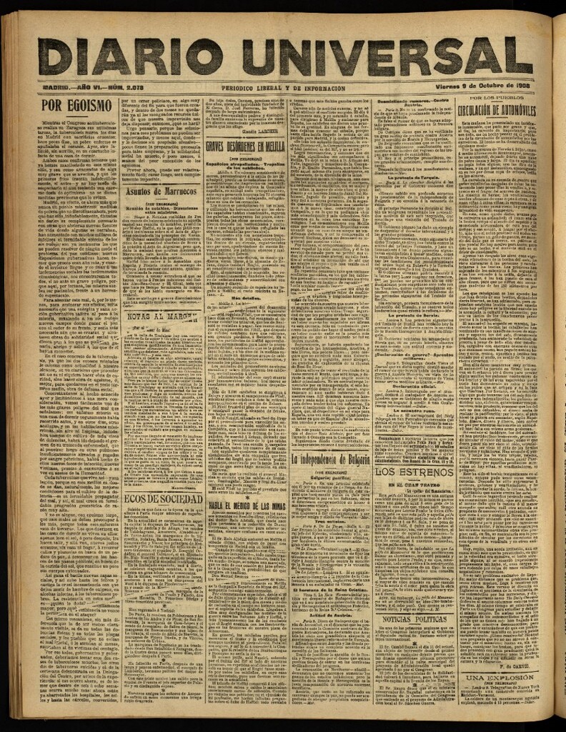 Miniatura de Diario Universal del 9 de octubre de 1908
