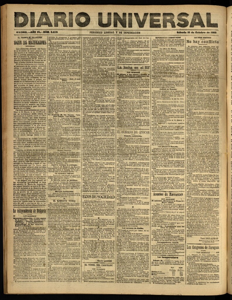 Miniatura de Diario Universal del 10 de octubre de 1908