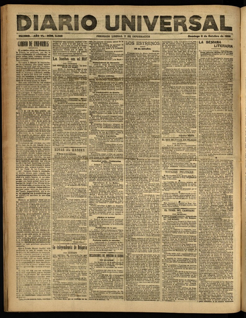 Miniatura de Diario Universal del 11 de octubre de 1908