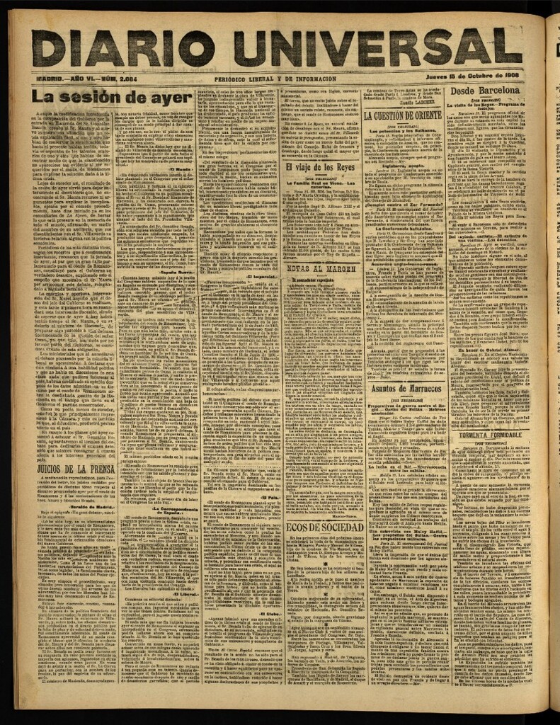 Miniatura de Diario Universal del 15 de octubre de 1908