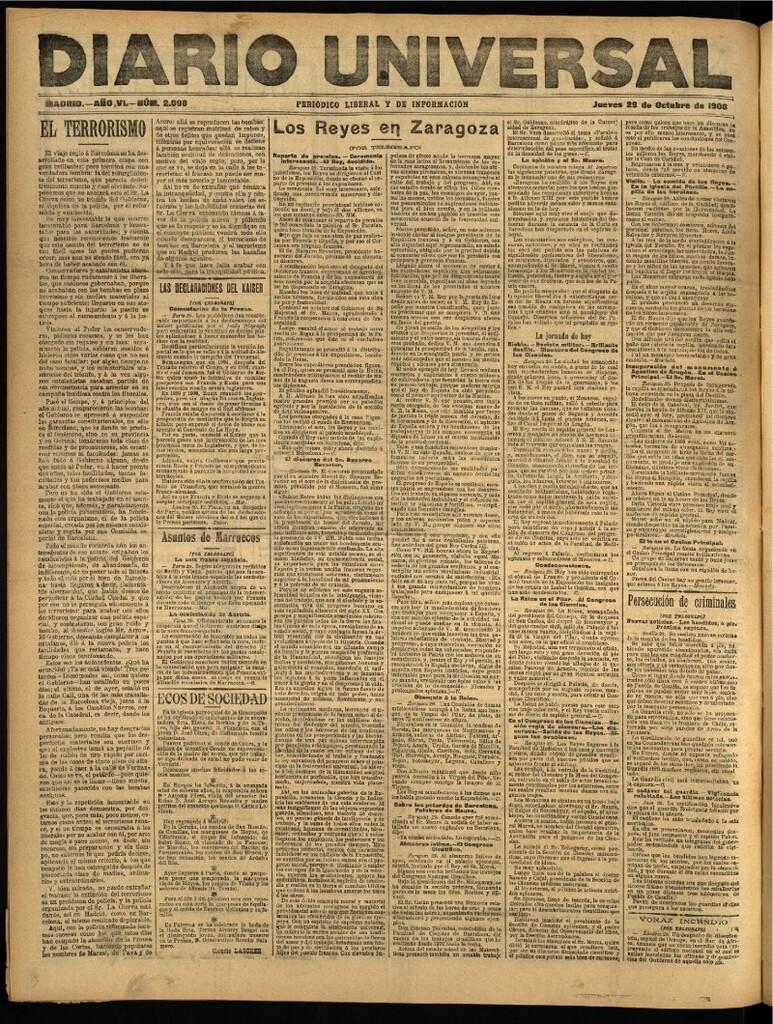 Miniatura de Diario Universal del 29 de octubre de 1908