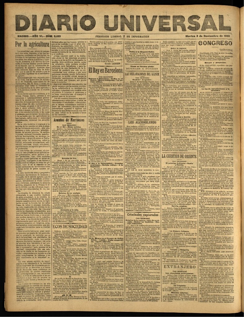 Miniatura de Diario Universal del 3 de noviembre de 1908