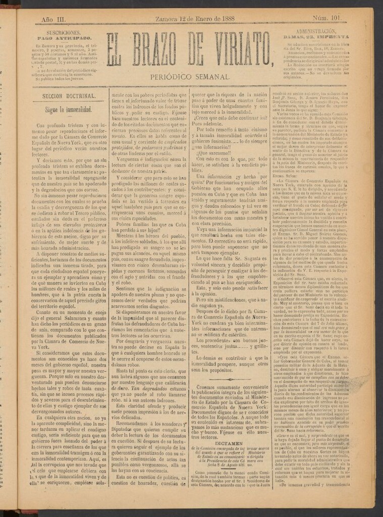 Miniatura de El Brazo de Viriato : periódico semanal del del 12 de enero de 1888