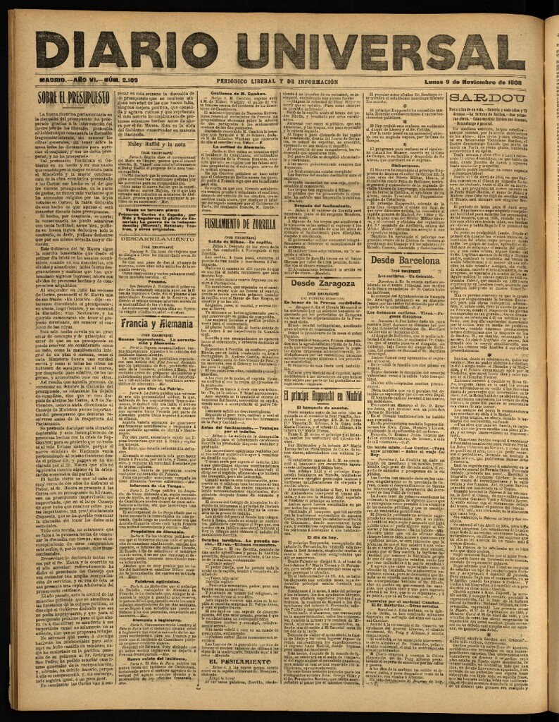 Miniatura de Diario Universal del 9 de noviembre de 1908