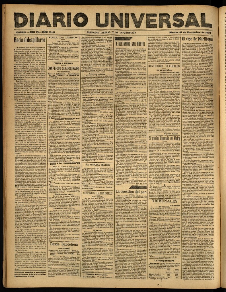 Miniatura de Diario Universal del 10 de noviembre de 1908