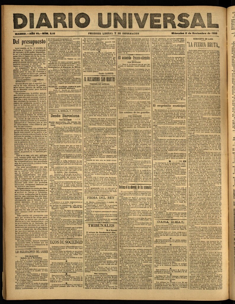 Miniatura de Diario Universal del 11 de noviembre de 1908