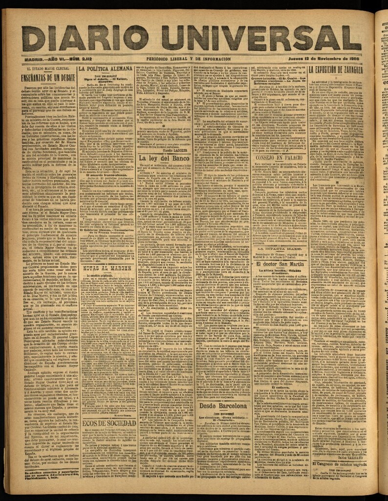 Miniatura de Diario Universal del 12 de noviembre de 1908