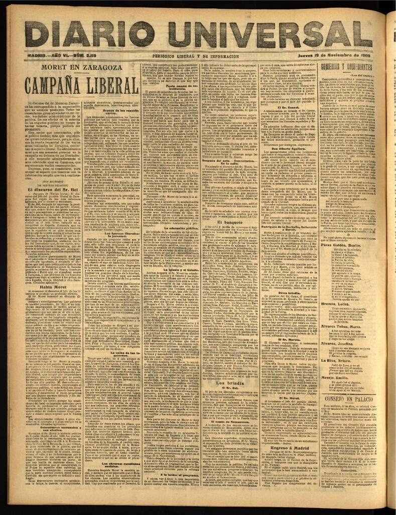 Miniatura de Diario Universal del 19 de noviembre de 1908